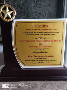 Received Award of Distinguished Alumni in entrepreneur category from DY Patil University on Women's day